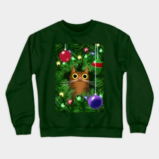 Cat and Christmas Tree Crewneck Sweatshirt